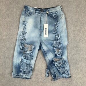 Aphrodite Distressed Denim Shorts Women 13 Blue‎ High Rise Ripped Frayed 7019F